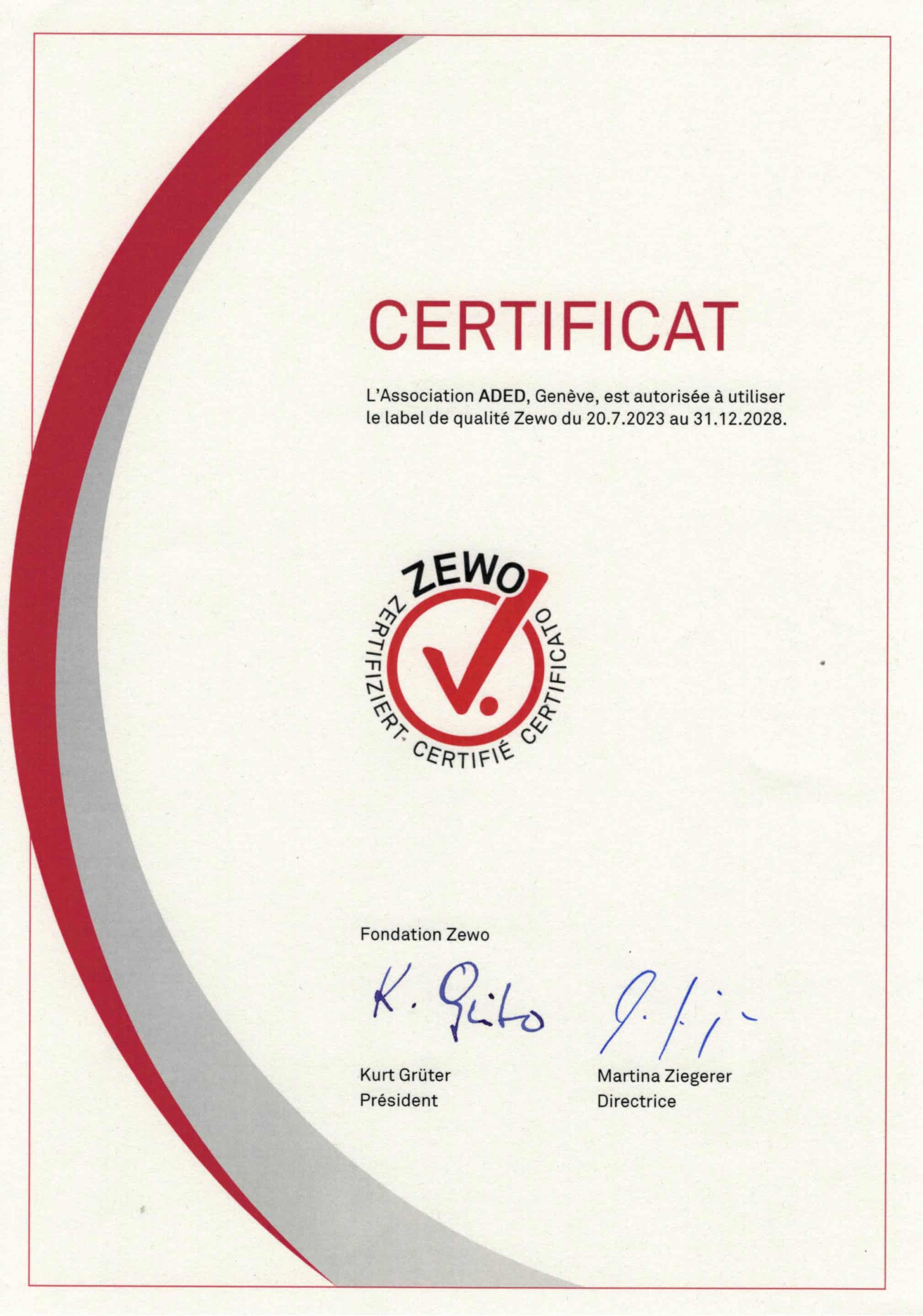 Certificat ZEWO